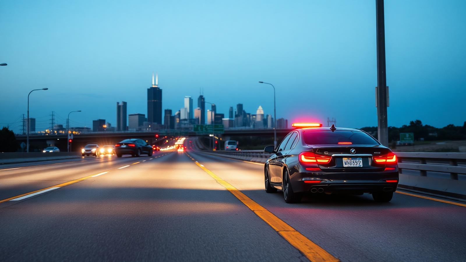 Salazar Roadside Assistance: a stranded car with hazard lights on a Dallas-Fort Worth freeway shoulder in Cleburne, Texas